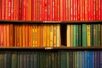 coloured bookshelf