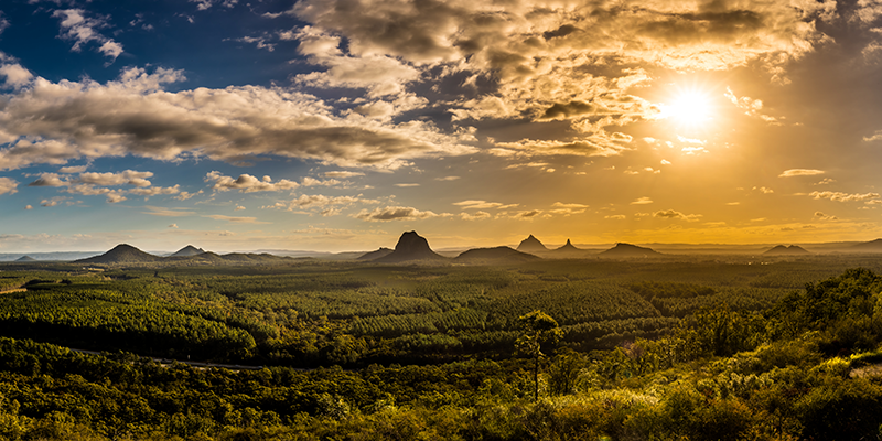 Just north of Brisbane lies the stunningly beautiful Glass House Mountains National Park