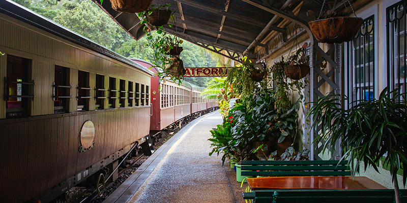 The famous Kuranda rainforest train is iconic to the Cairns region