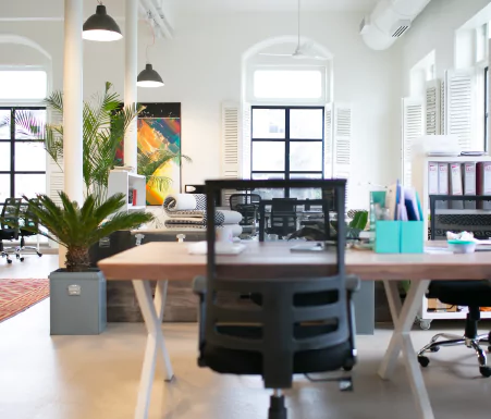 Behind office chair looking in to rest of office